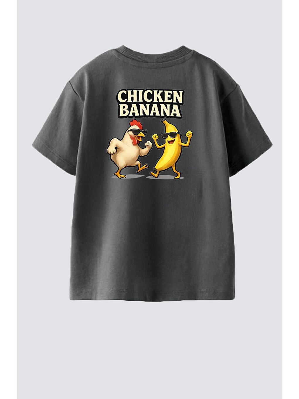 Antrasit Erkek Çocuk Pamuklu Bisiklet Yaka Sırtı Baskılı T-Shirt