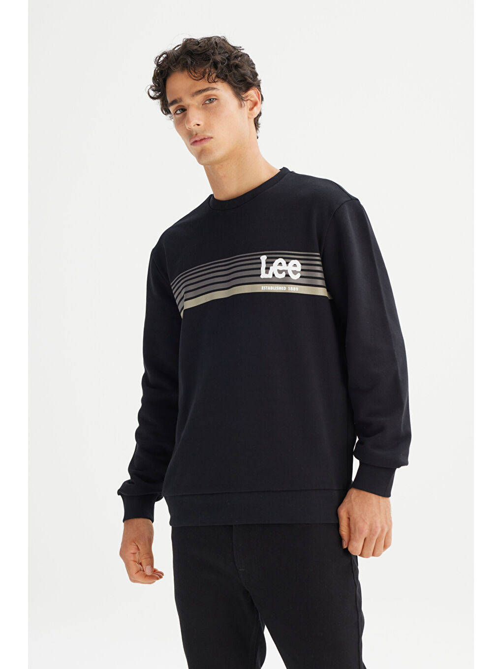 Regular Fit Normal Kesim Bisiklet Yaka Baskılı Siyah Sweatshirt-2