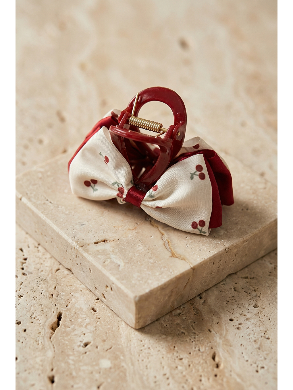 Kiraz Desenli 3'Lü Toka Ekru-1