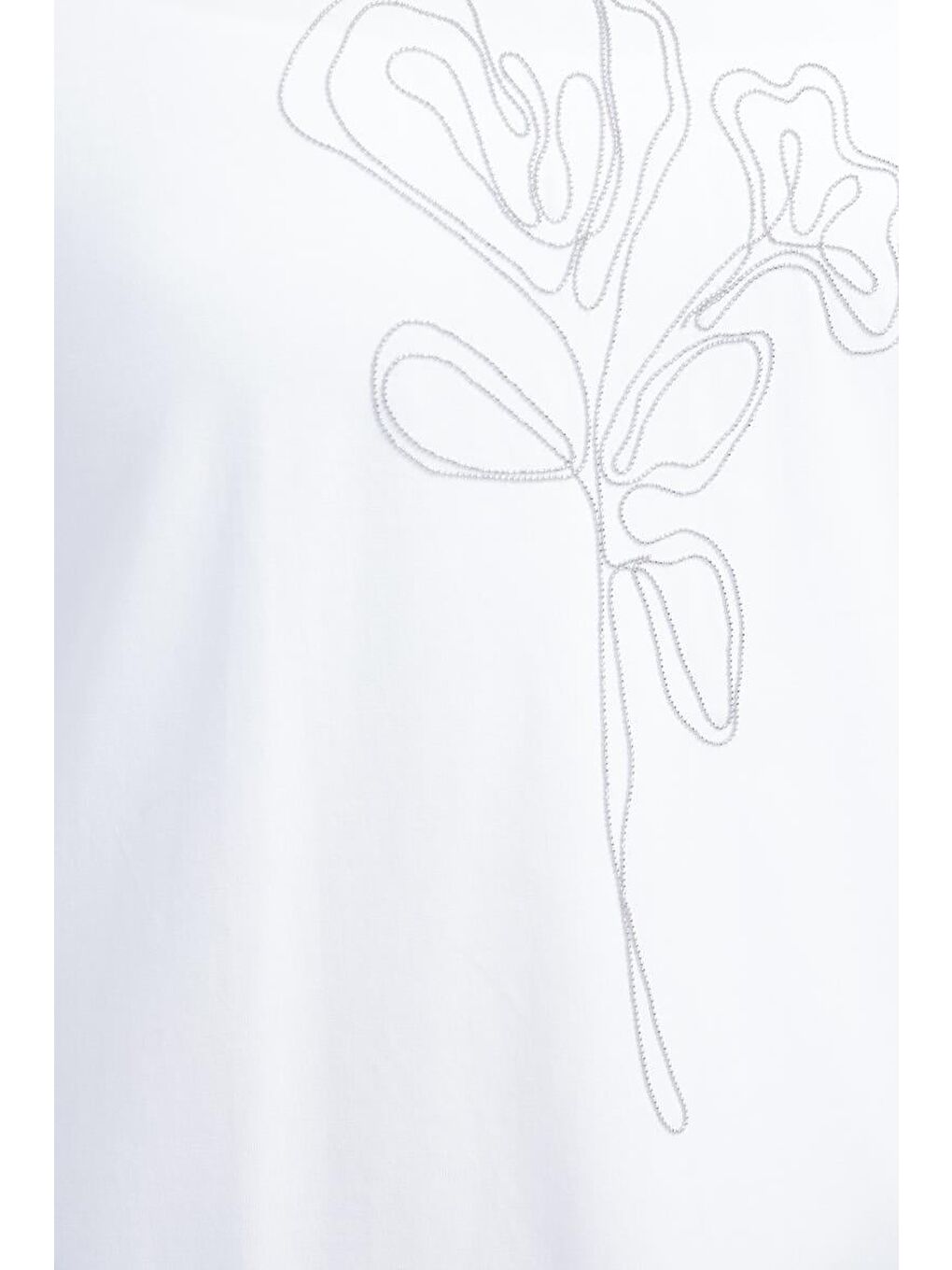 Beyaz Zincir Nakışlı Uzun Kollu Elastanlı T Shirt-4