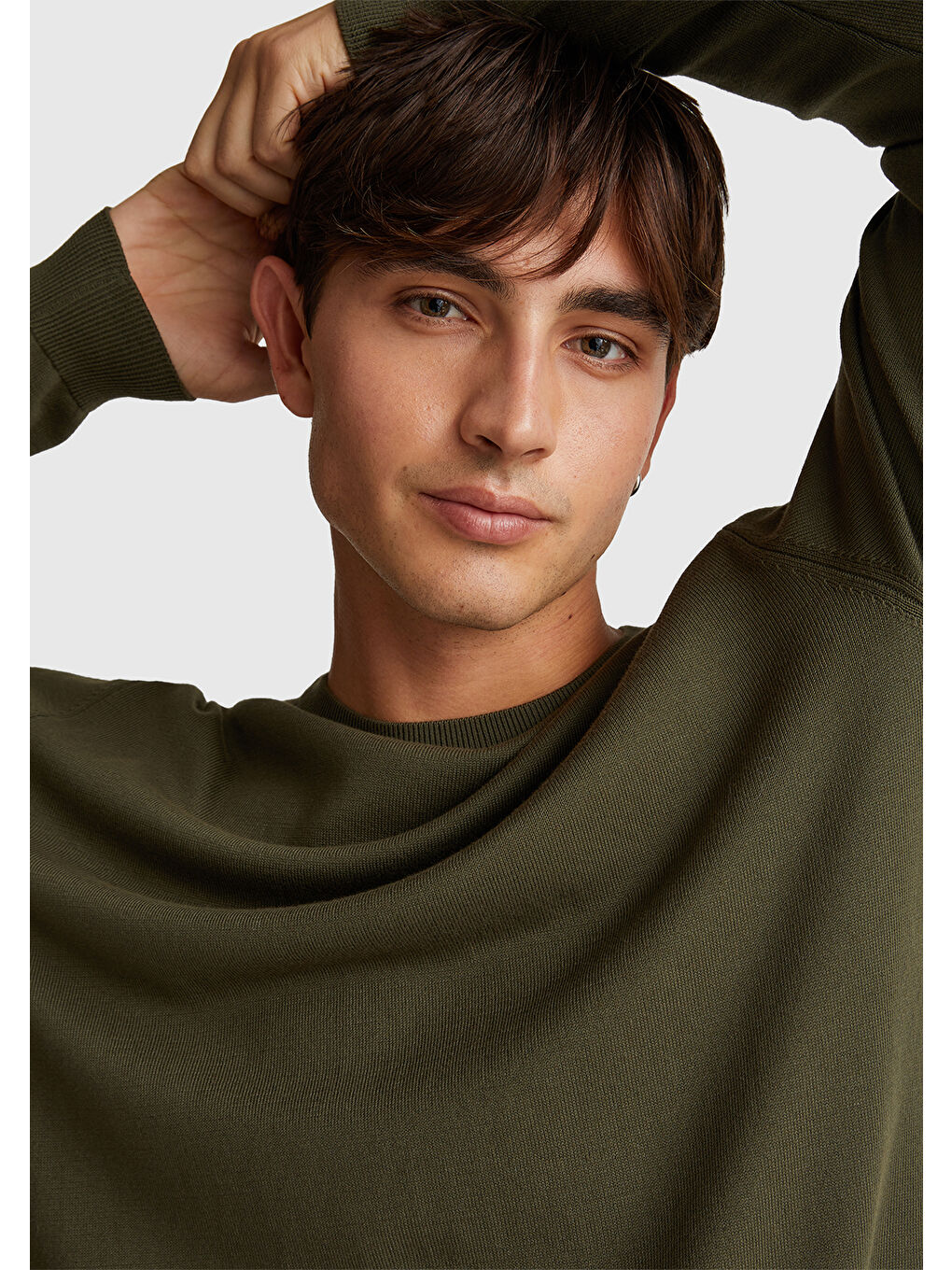 Erkek Haki %100 Pamuk Bisiklet YakaKazak-5