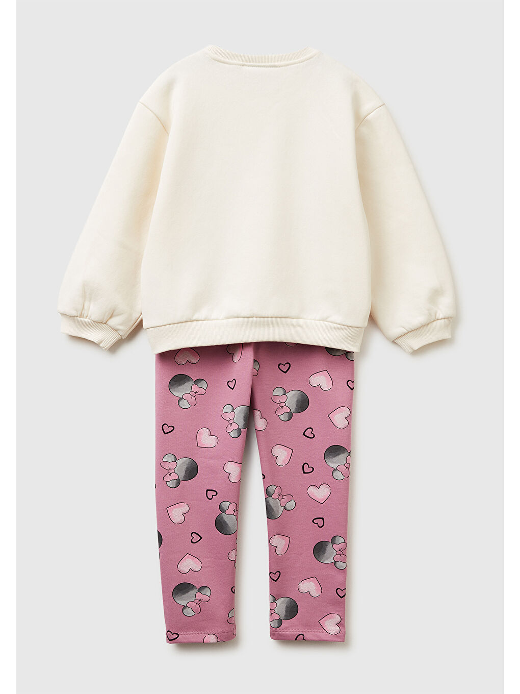 Kız Çocuk Ekru Mix Önü Baskılı Sweatshirt ve Tamamı Desenli Pantolon Takım-1