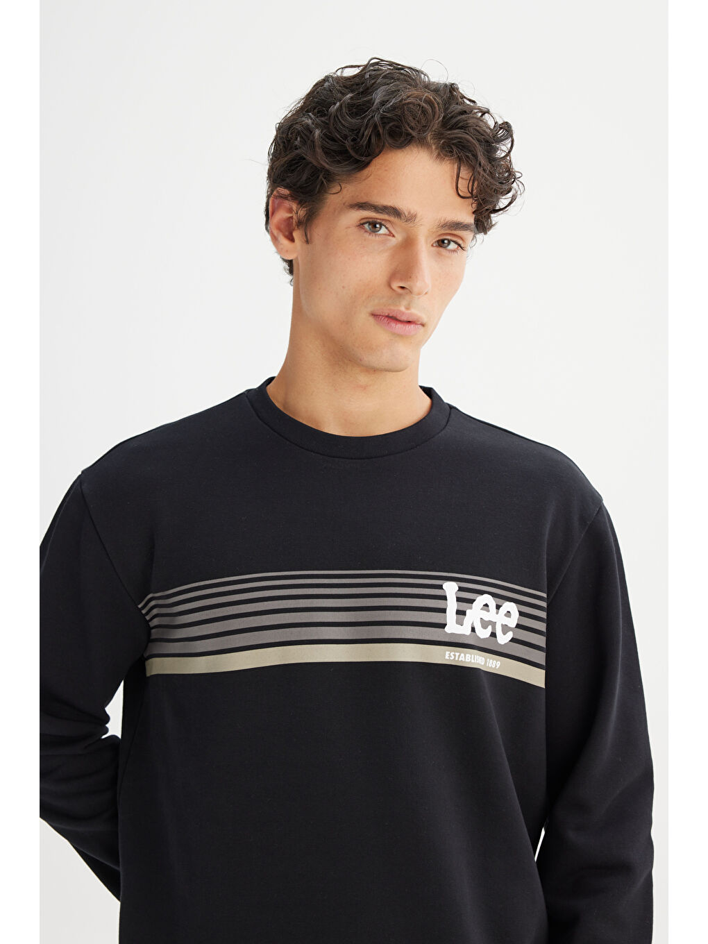 Regular Fit Normal Kesim Bisiklet Yaka Baskılı Siyah Sweatshirt-3