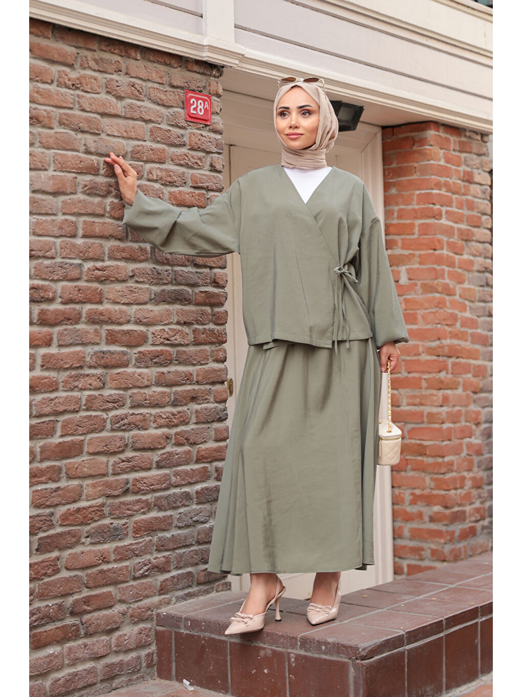 Kadın Yandan Bağlamalı Modal Takım Haki Yeşil-1