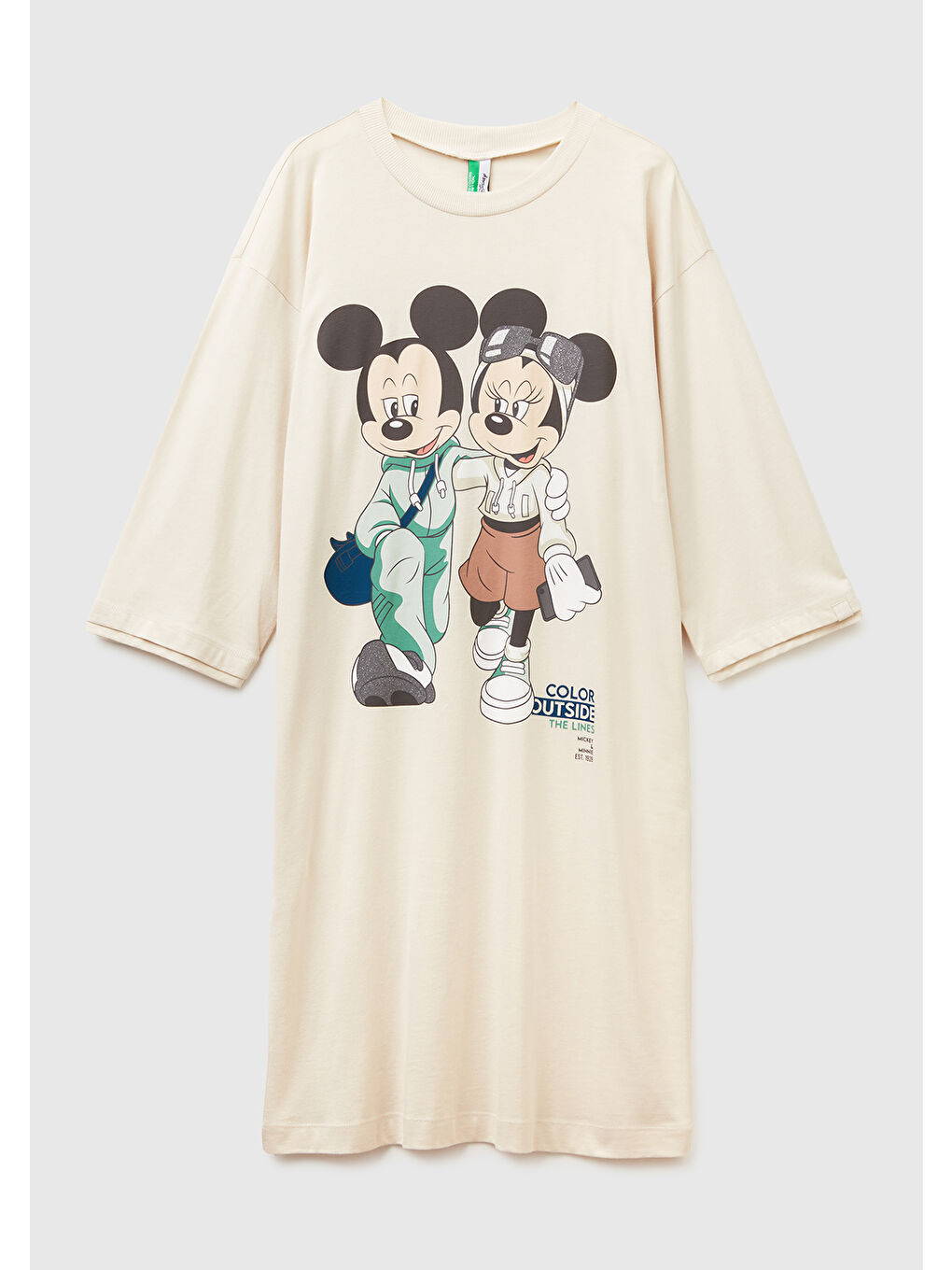 Ekru Kadın Krem %100 Pamuk Mickey Baskılı  Gecelik-1