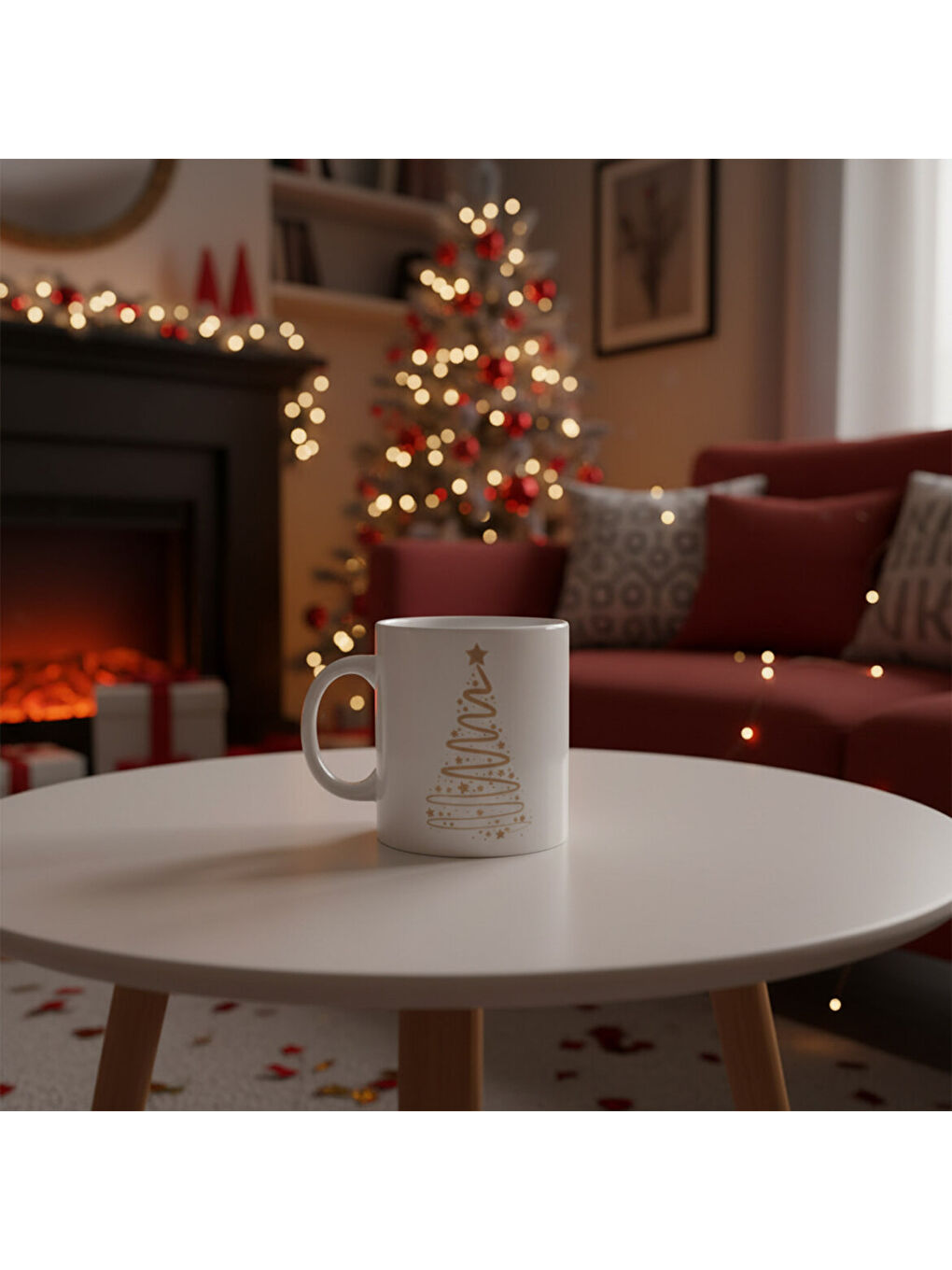 Ekru Yılbaşı Ağaçlı ve Takvimli  Mug Bardak 6839-2