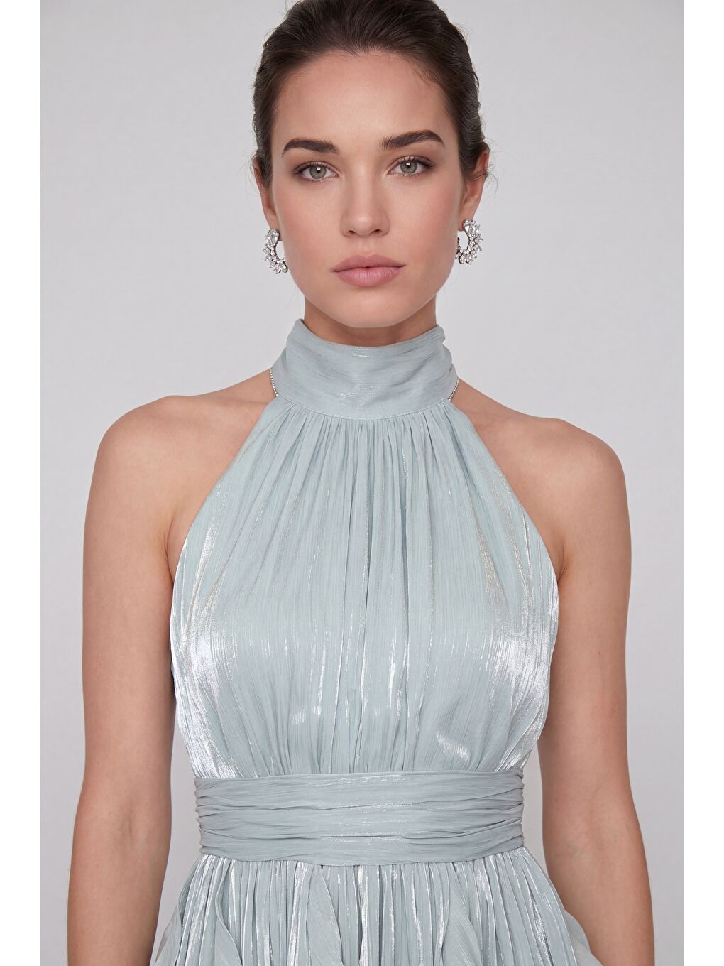 Kadın Mint Yeşili Halter Yaka Volanlı Mini Mezuniyet Elbise-2