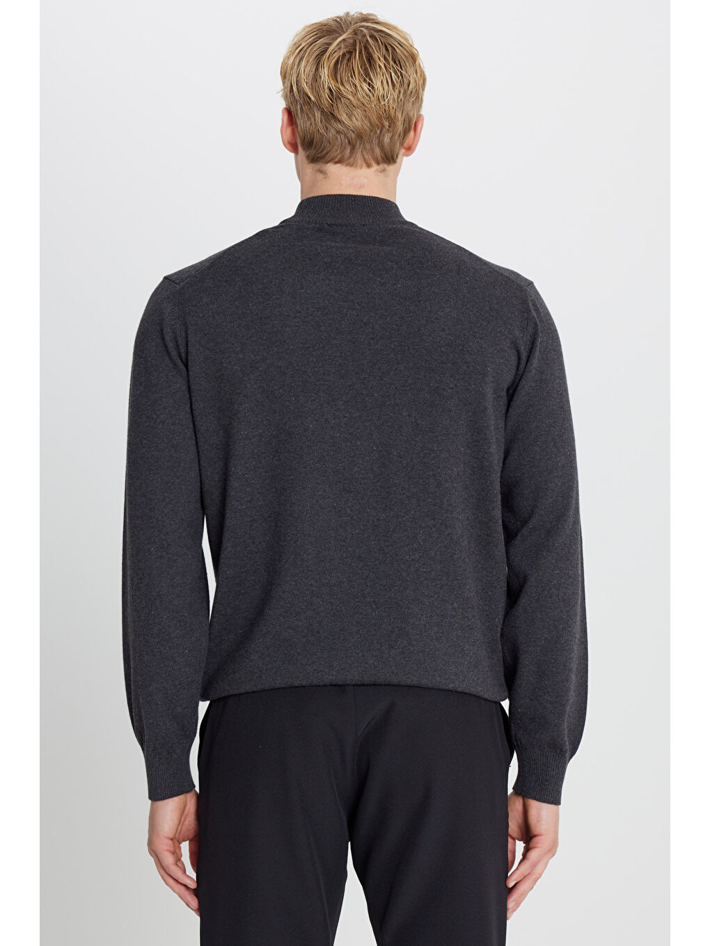 Erkek Antrasit-Melanj Pamuklu Standart Fit Normal Kesim Yarım Balıkçı Yaka Triko Kazak-4