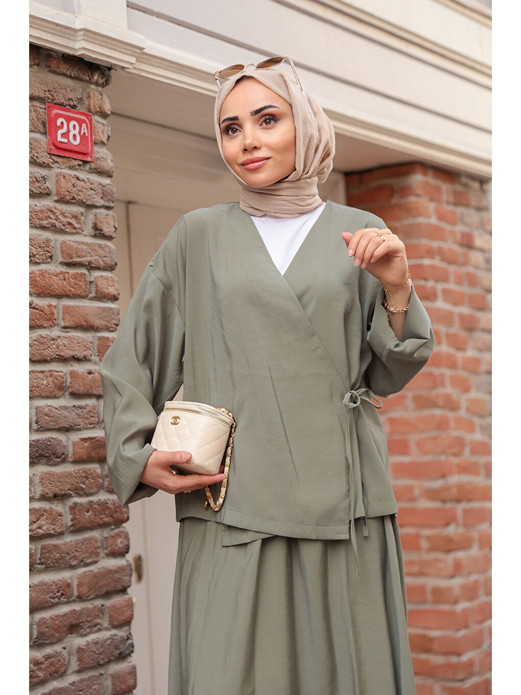 Kadın Yandan Bağlamalı Modal Takım Haki Yeşil-4