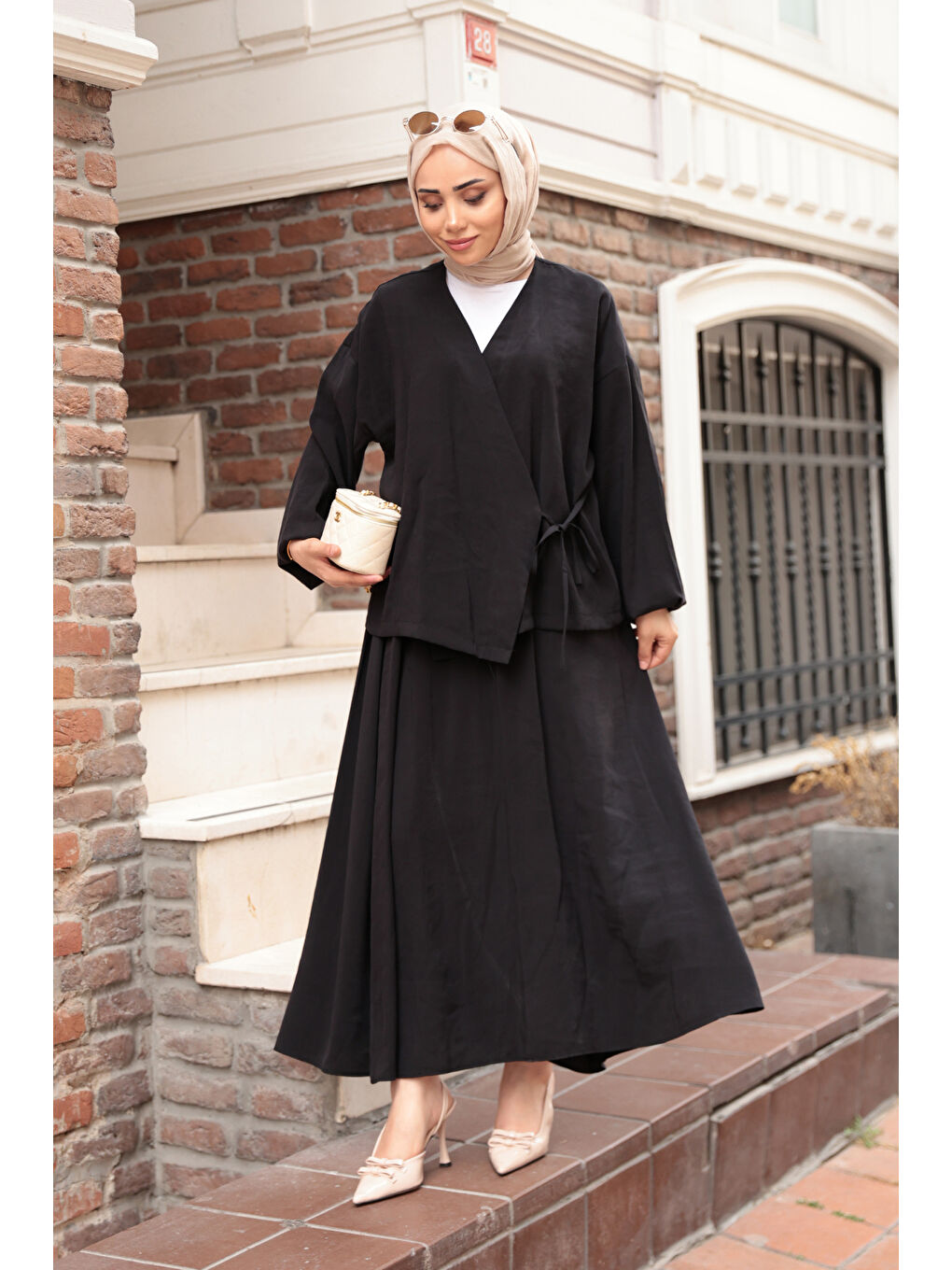 Kadın Yandan Bağlamalı Modal Takım Siyah-1