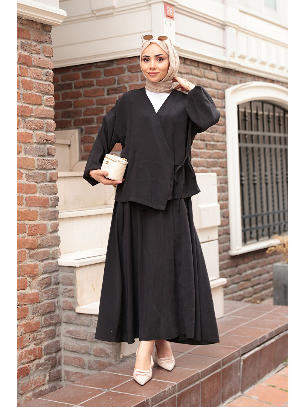 Kadın Yandan Bağlamalı Modal Takım Siyah-3
