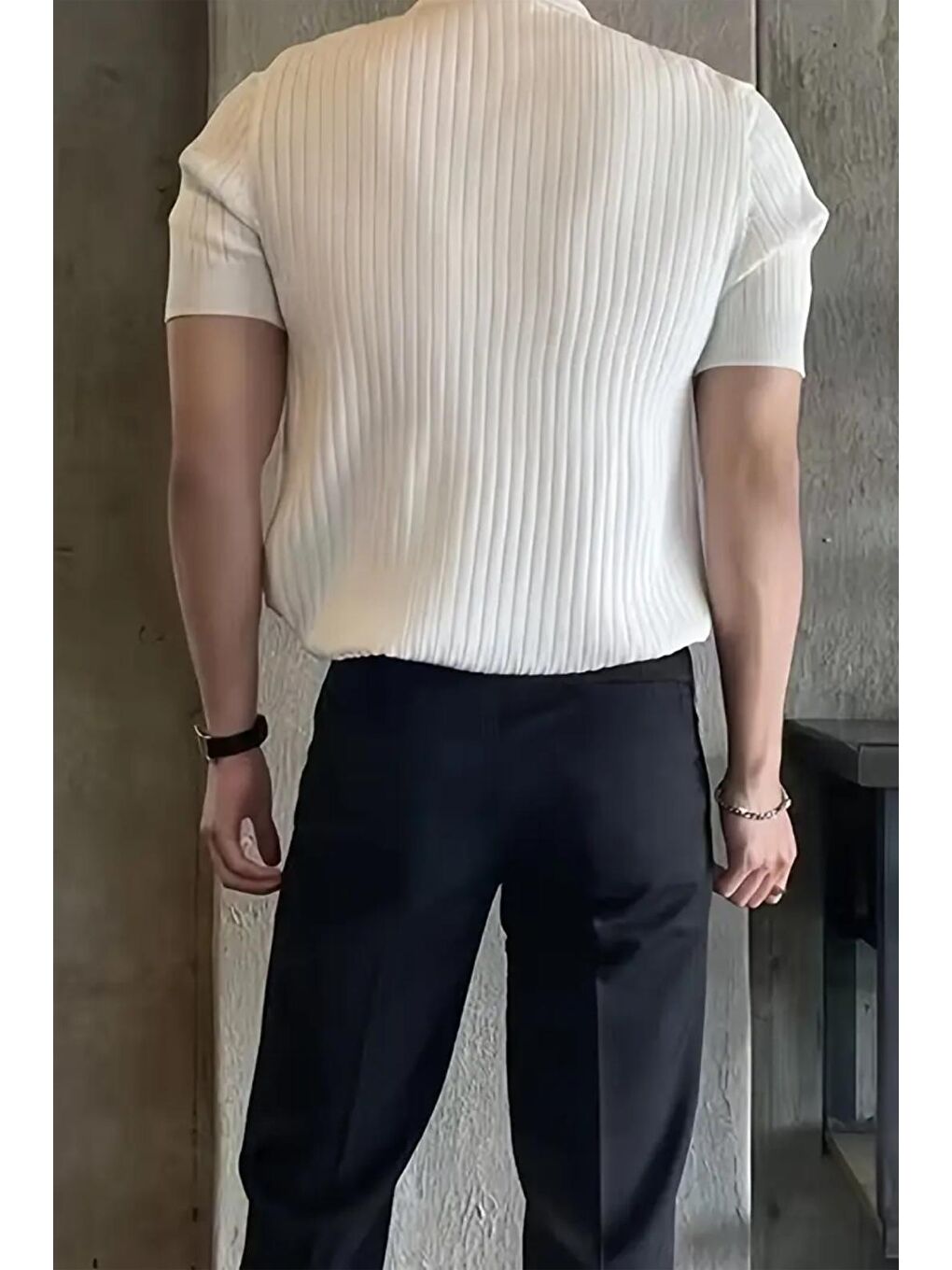 Oksit Beyaz Lorens Çizgili Elastanlı Slim Fit Polo Yaka Örme Erkek Triko Tshirt - 2
