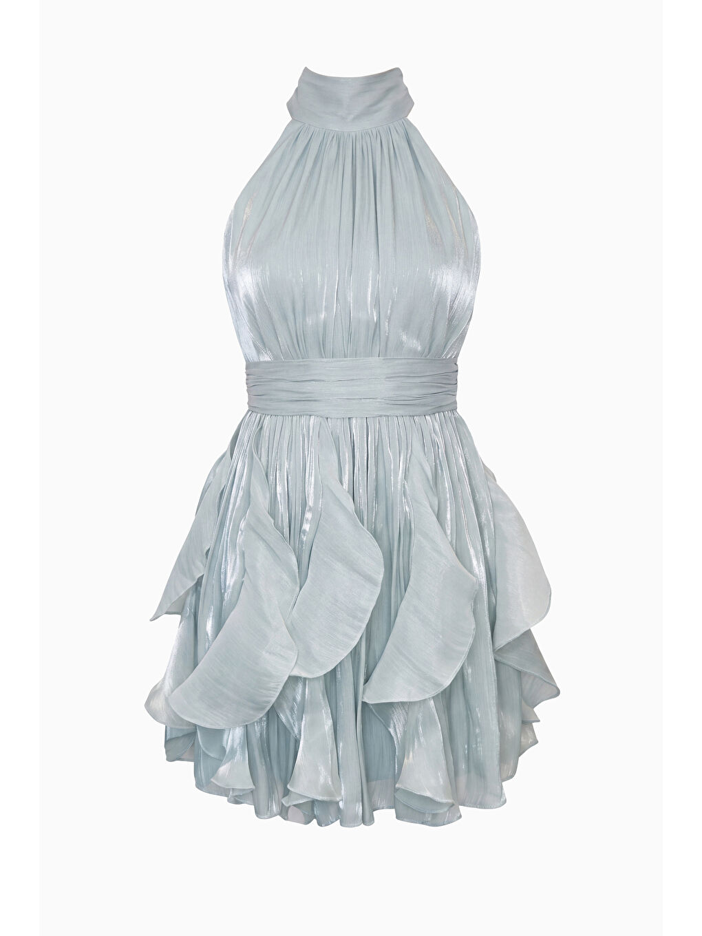 Kadın Mint Yeşili Halter Yaka Volanlı Mini Mezuniyet Elbise-5