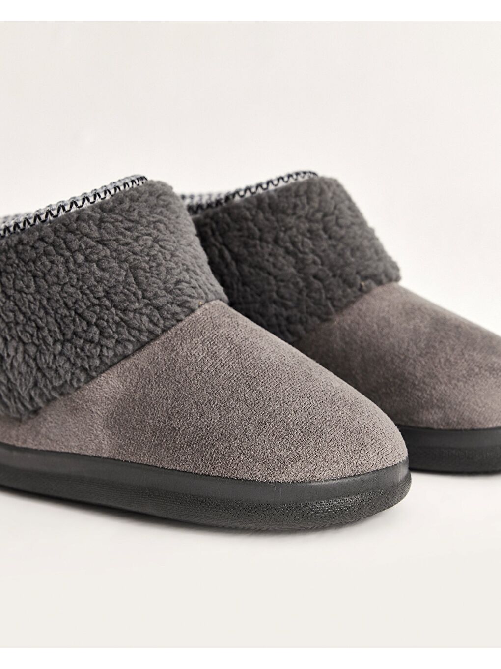 Kadın Antrasit Desenli Biyeli Kışlık Panduf - Leah-1