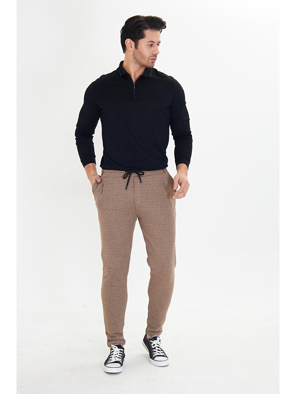 Kahverengi Erkek Polycotton Esnek Jogger Pantalon Kahve 5801-K-1