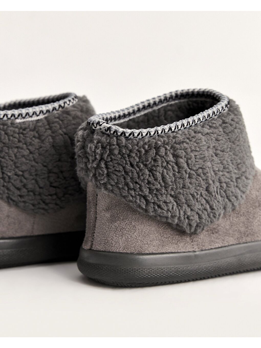 Kadın Antrasit Desenli Biyeli Kışlık Panduf - Leah-2