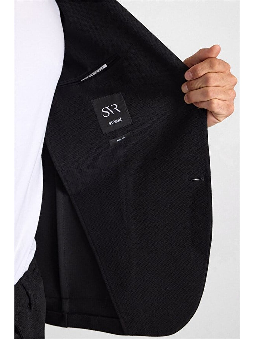 Siyah Slim Mono Yaka Düz Torba Cep 6 Drop Takım Elbise-4