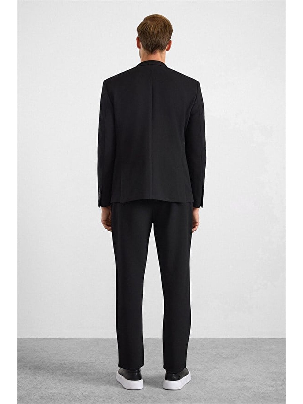 Siyah Slim Mono Yaka Düz Torba Cep 6 Drop Takım Elbise-6
