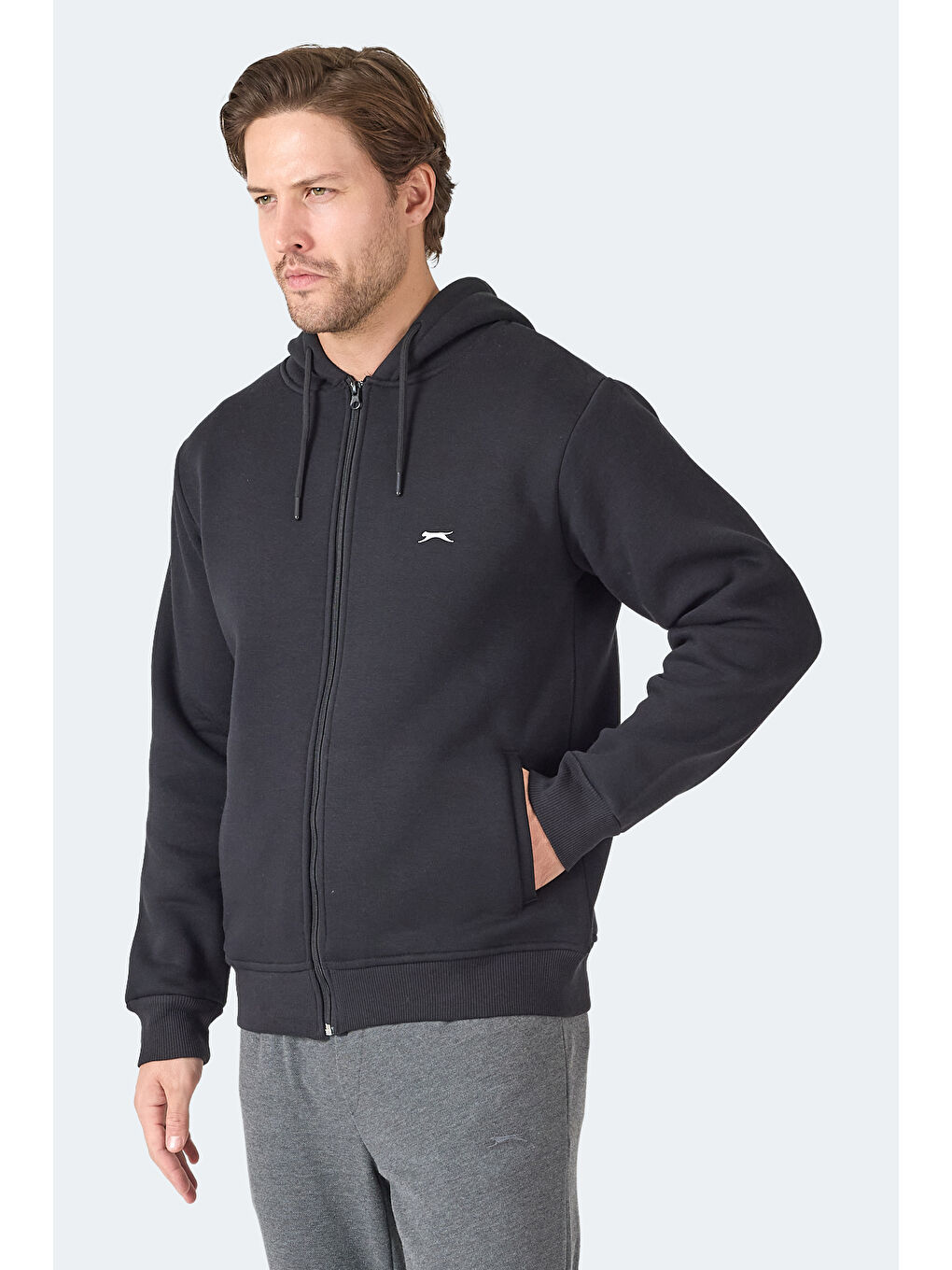 MAJESTIC I Erkek Fermuarlı Kapüşonlu Cepli Siyah Sweatshırt-2