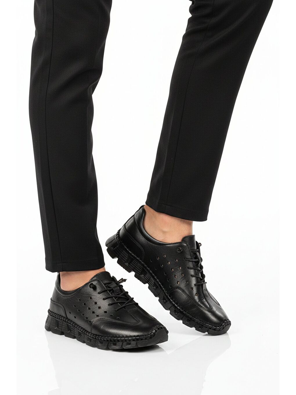 Siyah Hakiki Deri Kadın Casual Ayakkabı 0007 Z-1