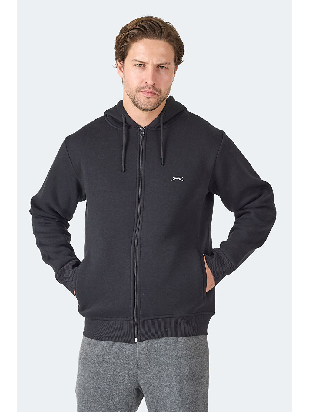 MAJESTIC I Erkek Fermuarlı Kapüşonlu Cepli Siyah Sweatshırt-4