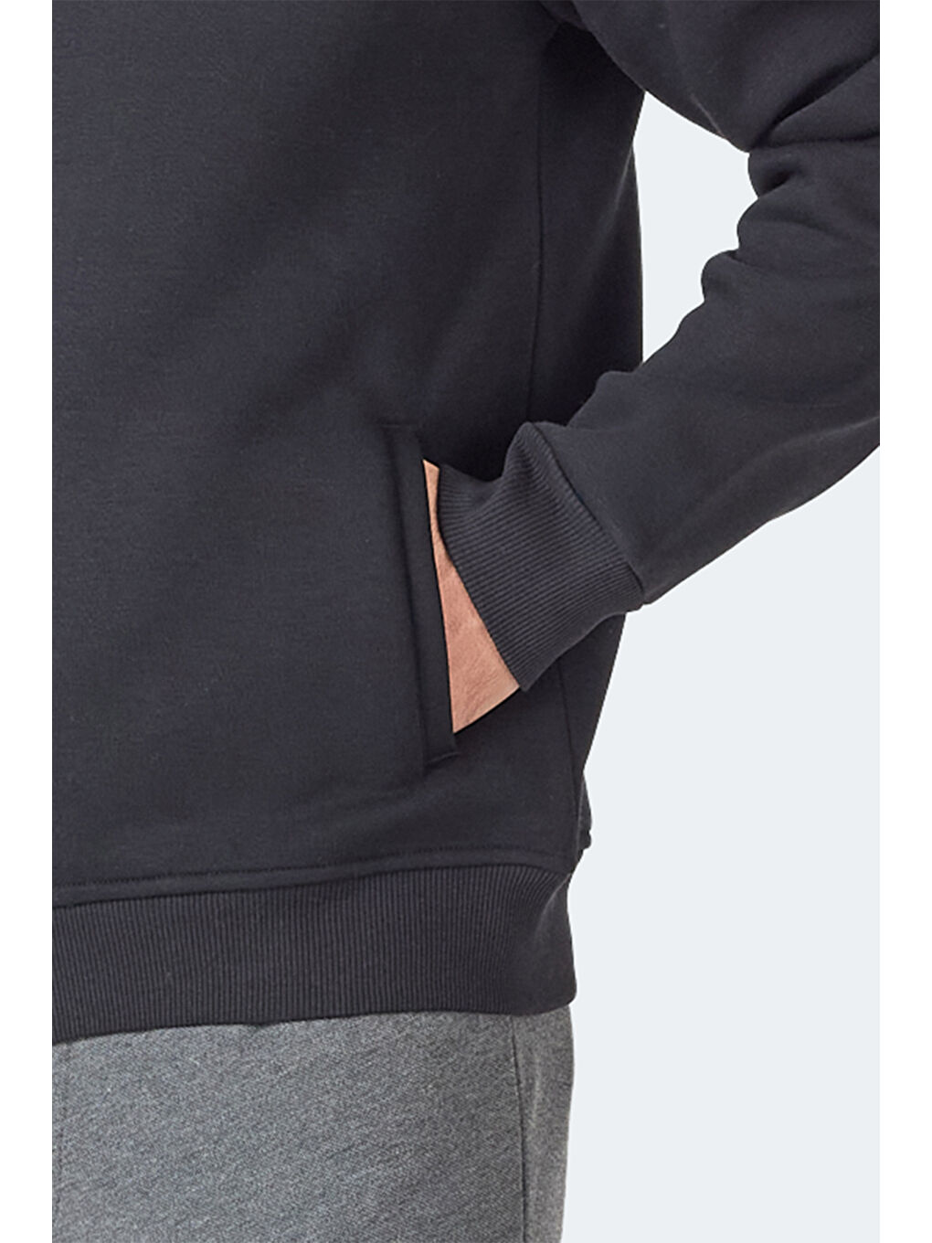 MAJESTIC I Erkek Fermuarlı Kapüşonlu Cepli Siyah Sweatshırt-5