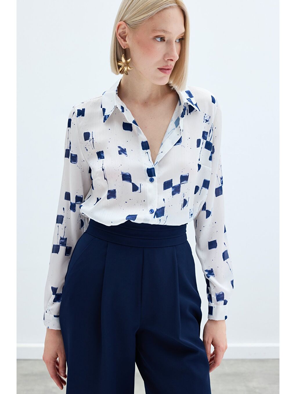 Desenli Klasik Gömlek - Lacivert-3