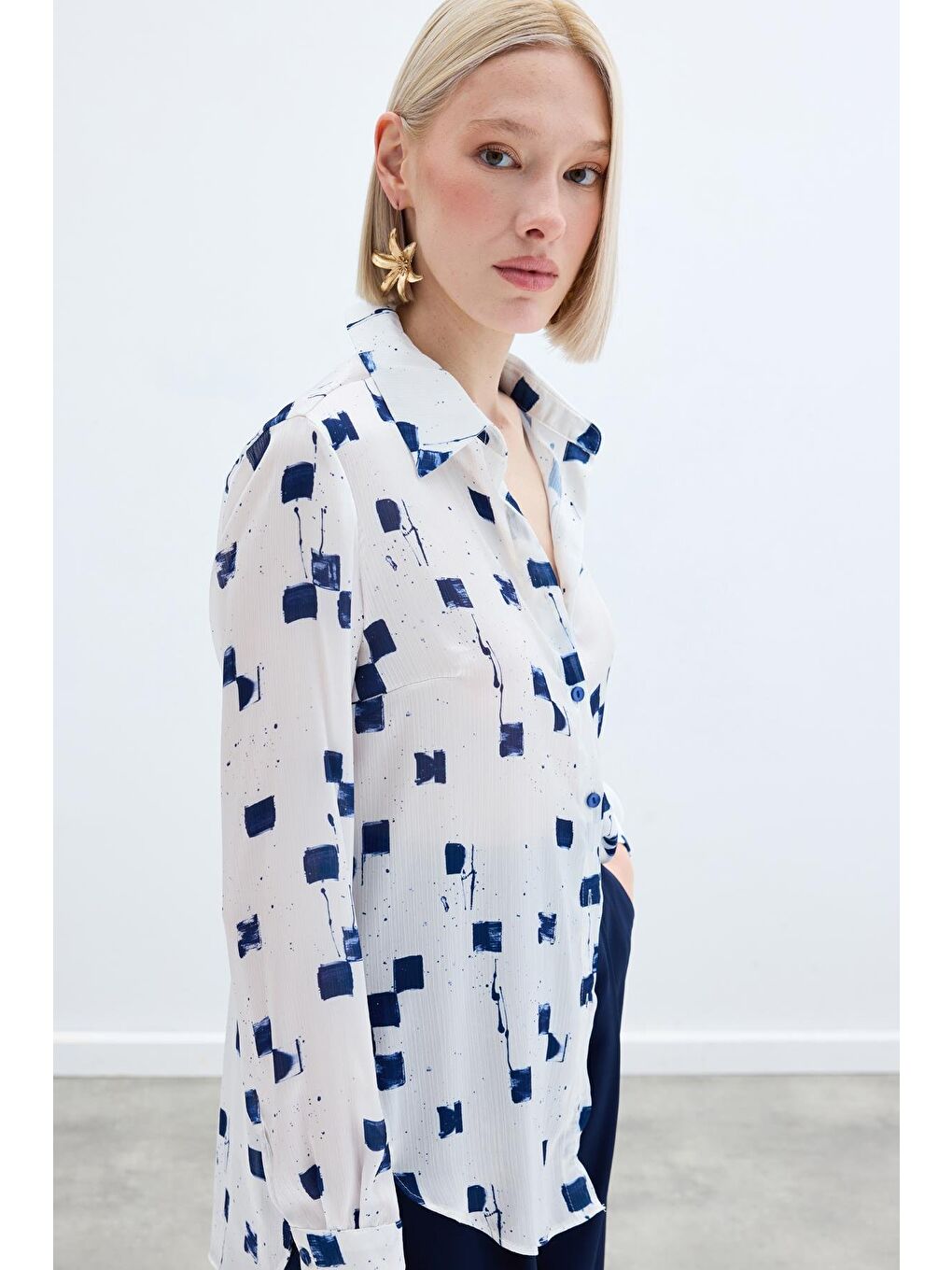 Desenli Klasik Gömlek - Lacivert-4