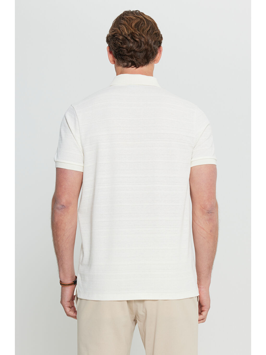 Erkek Bej Pamuklu Slim Fit Dar Kesim Polo Yaka Jakarlı Esnek Tişört-4