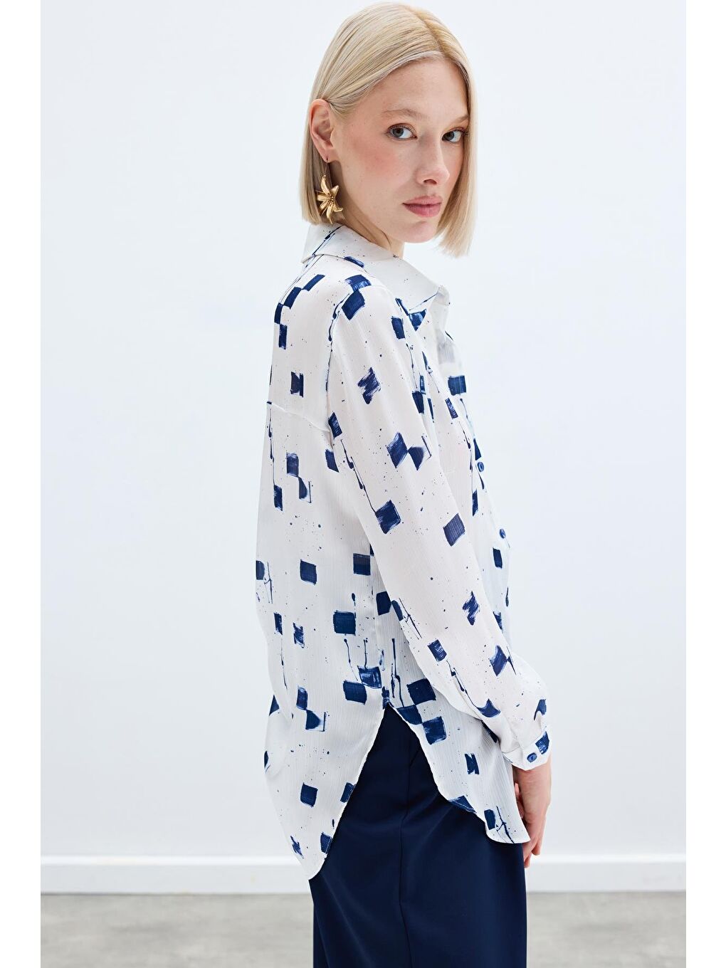 Desenli Klasik Gömlek - Lacivert-6