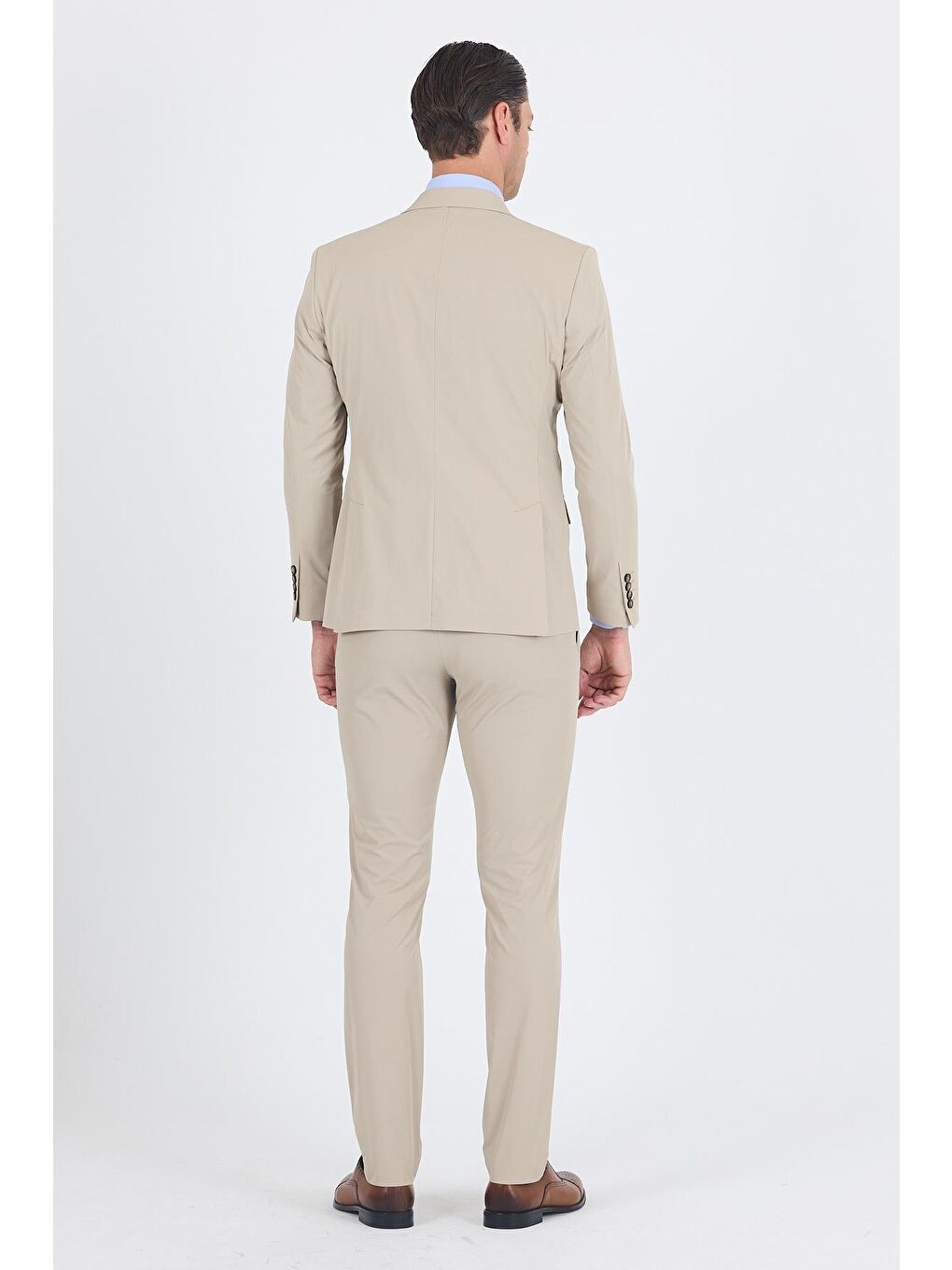 Bej Mono Yaka Yarım Astar 6 Drop Slim Fit Beli Lastikli Takım Elbise 1001250121-4