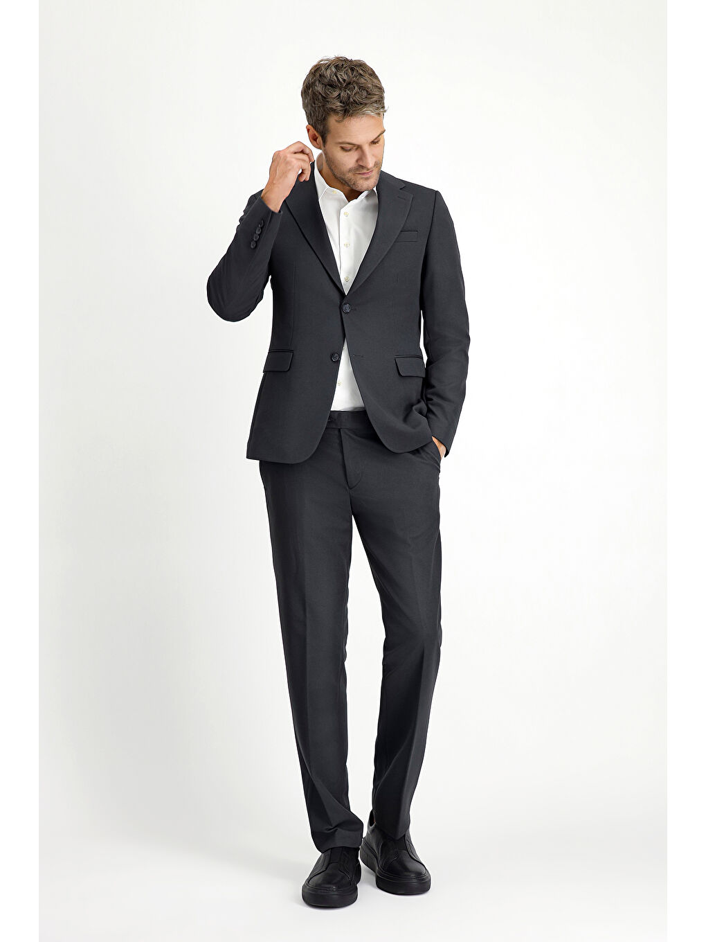 Antrasit 4 Drop Relaxed Fit Rahat Kesim Mevsimlik Mono Yaka Takım Elbise-1