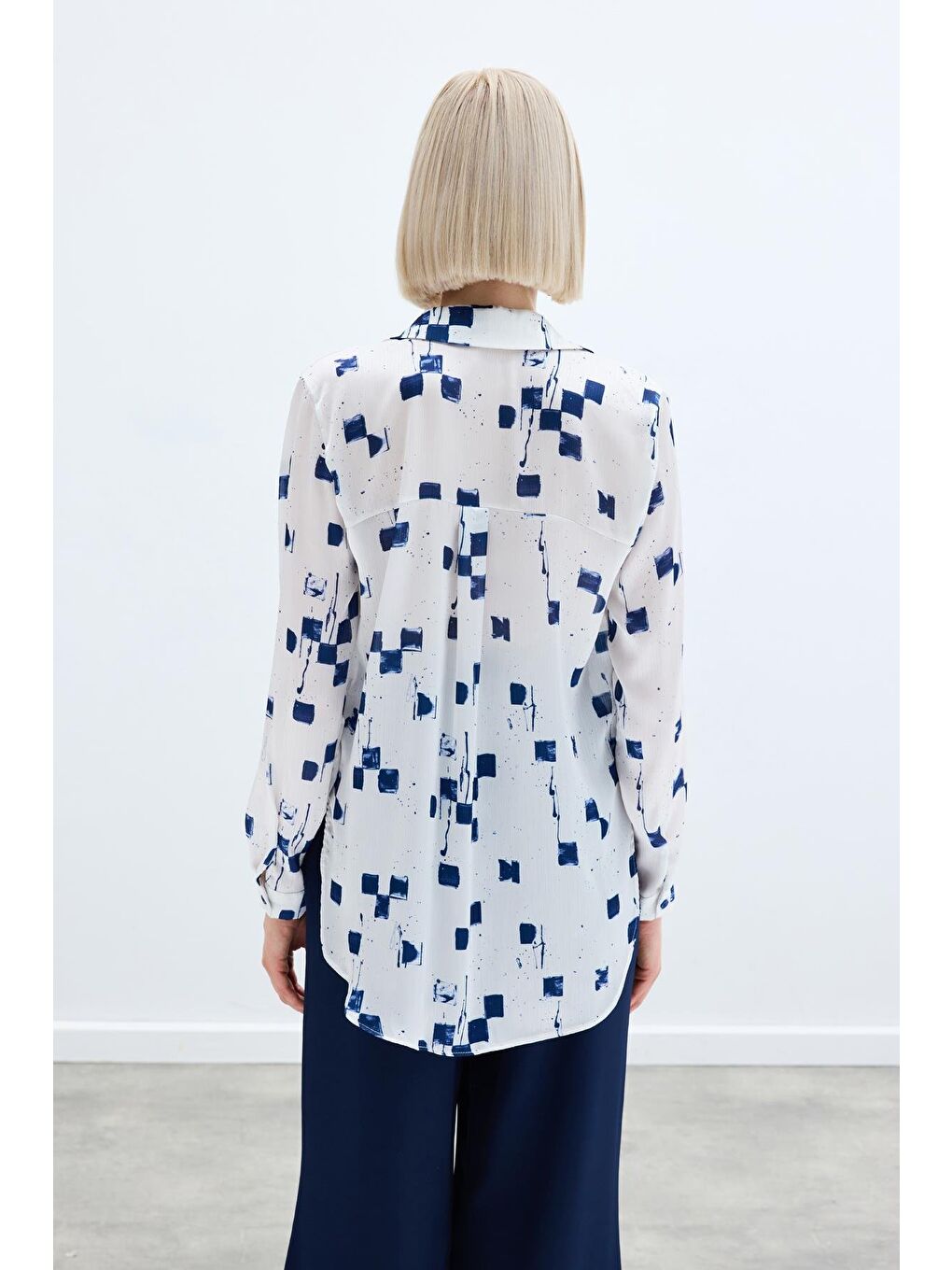 Desenli Klasik Gömlek - Lacivert-7