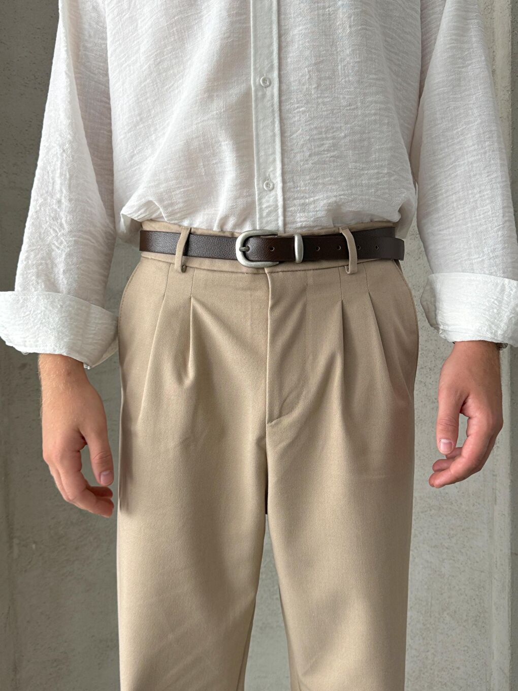 Kahverengi Erkek Pileli Baggy Kalıp Kumaş Pantolon-2