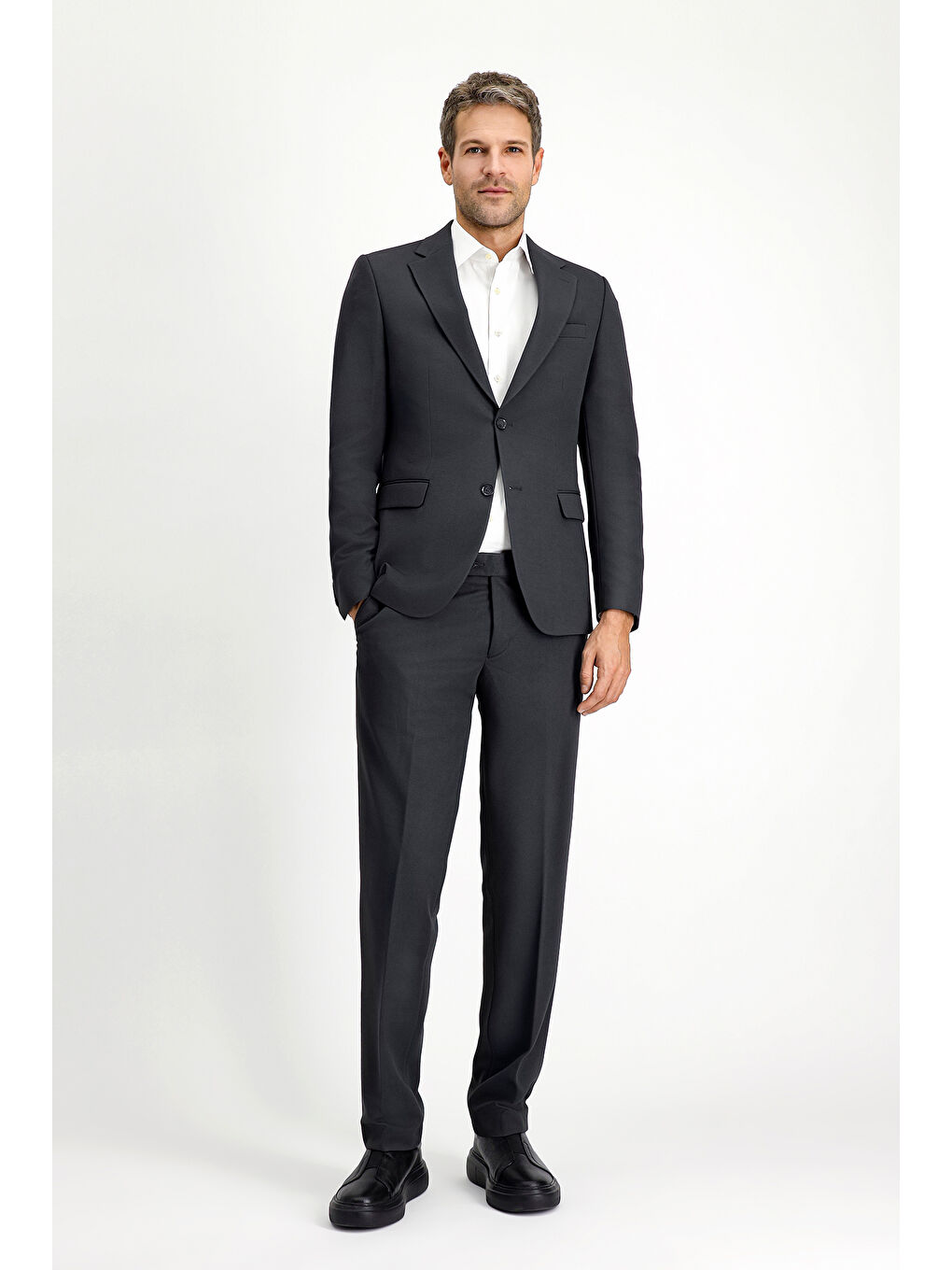 Antrasit 4 Drop Relaxed Fit Rahat Kesim Mevsimlik Mono Yaka Takım Elbise-3