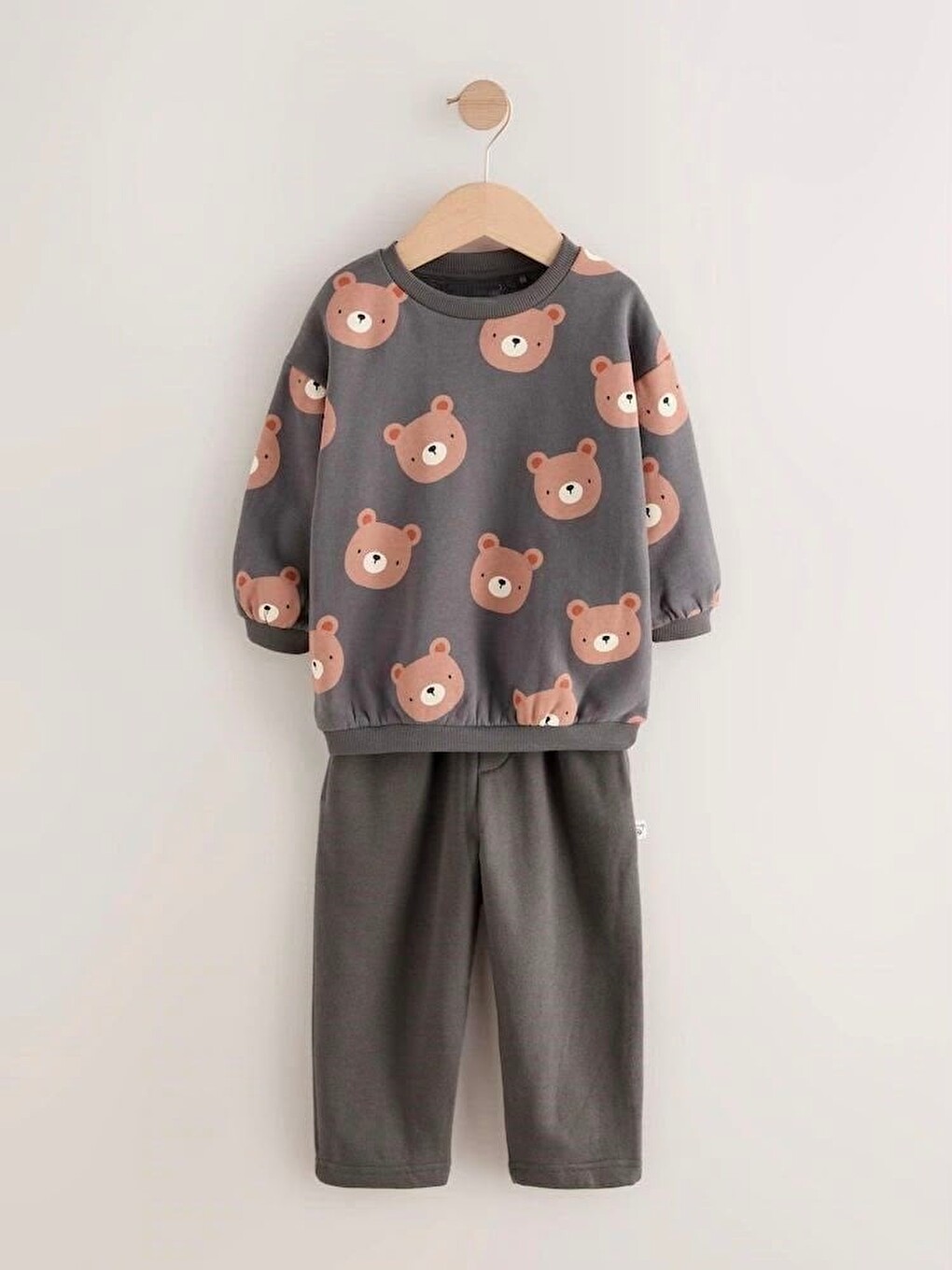 Karışık Çocuk Ayıcık Desenli Antrasit Sweatshirt Ve Bol Paça Pantolon Takımı-2