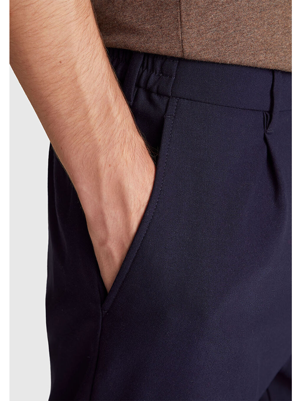 Erkek Lacivert Viskoz Karışımlı Beli İpli Regular Fit Chino Pantolon-5