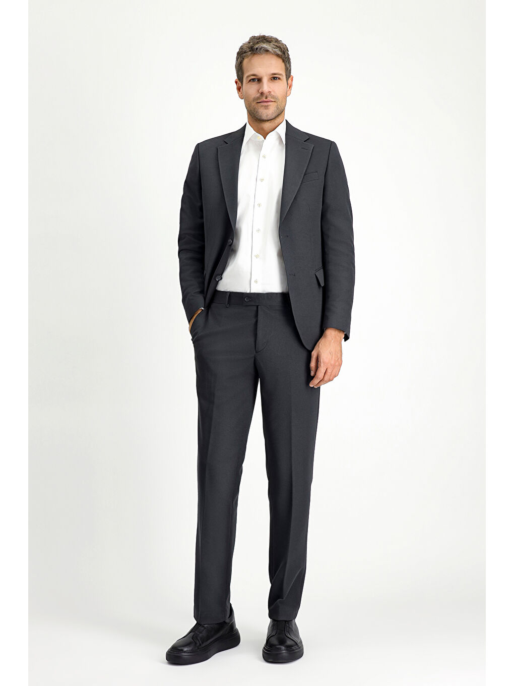 Antrasit 4 Drop Relaxed Fit Rahat Kesim Mevsimlik Mono Yaka Takım Elbise-4