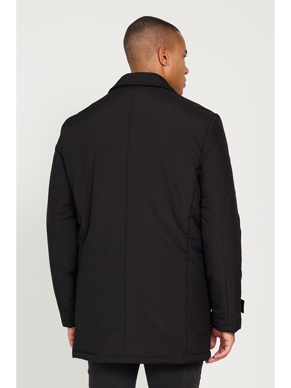 Erkek Siyah Standart Fit Normal Kesim Gömlek Yaka Kaban-7