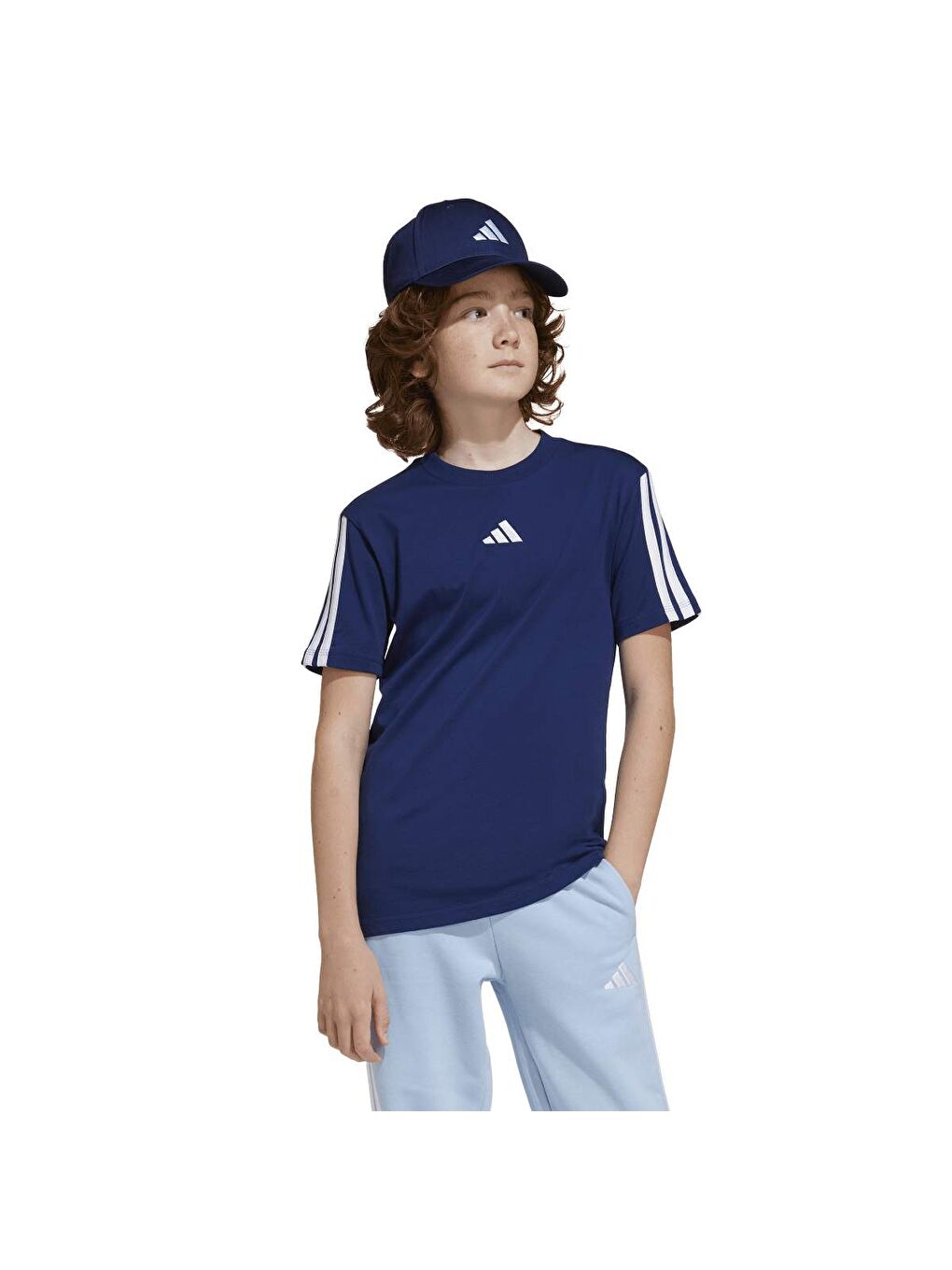 3 Stripes Çocuk Lacivert Yuvarlak Yaka Tişört