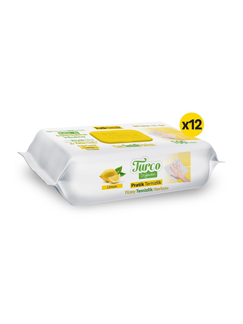 Turco Doğadan Pratik Yüzey Temizlik Havlusu Limon 12x100 (1200 Yaprak)-1