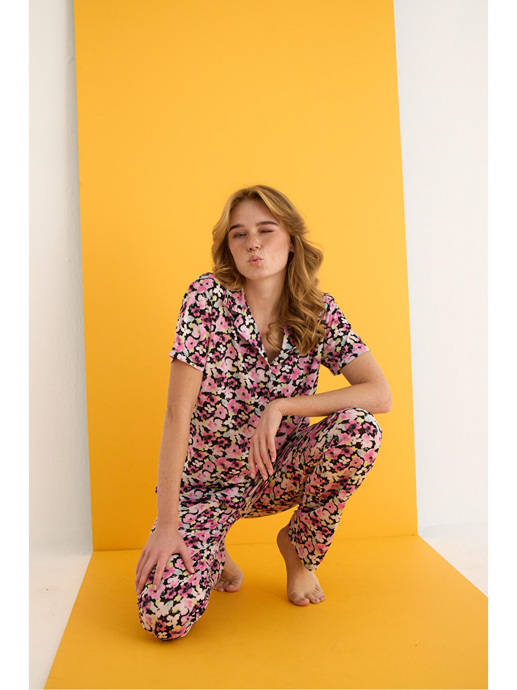 Bej Helen Düğmeli Pijama Takımı 7001-12-1