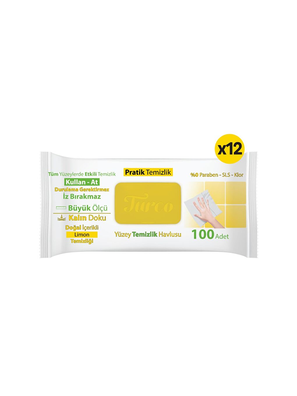 Turco Doğadan Pratik Yüzey Temizlik Havlusu Limon 12x100 (1200 Yaprak)-2