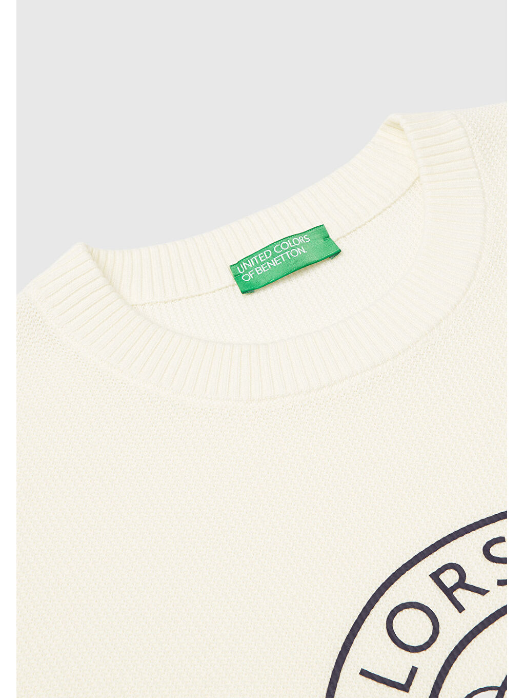 Ekru Erkek Krem %100 Koton_Bisiklet Yaka Rahat Kalıp Kazak-2