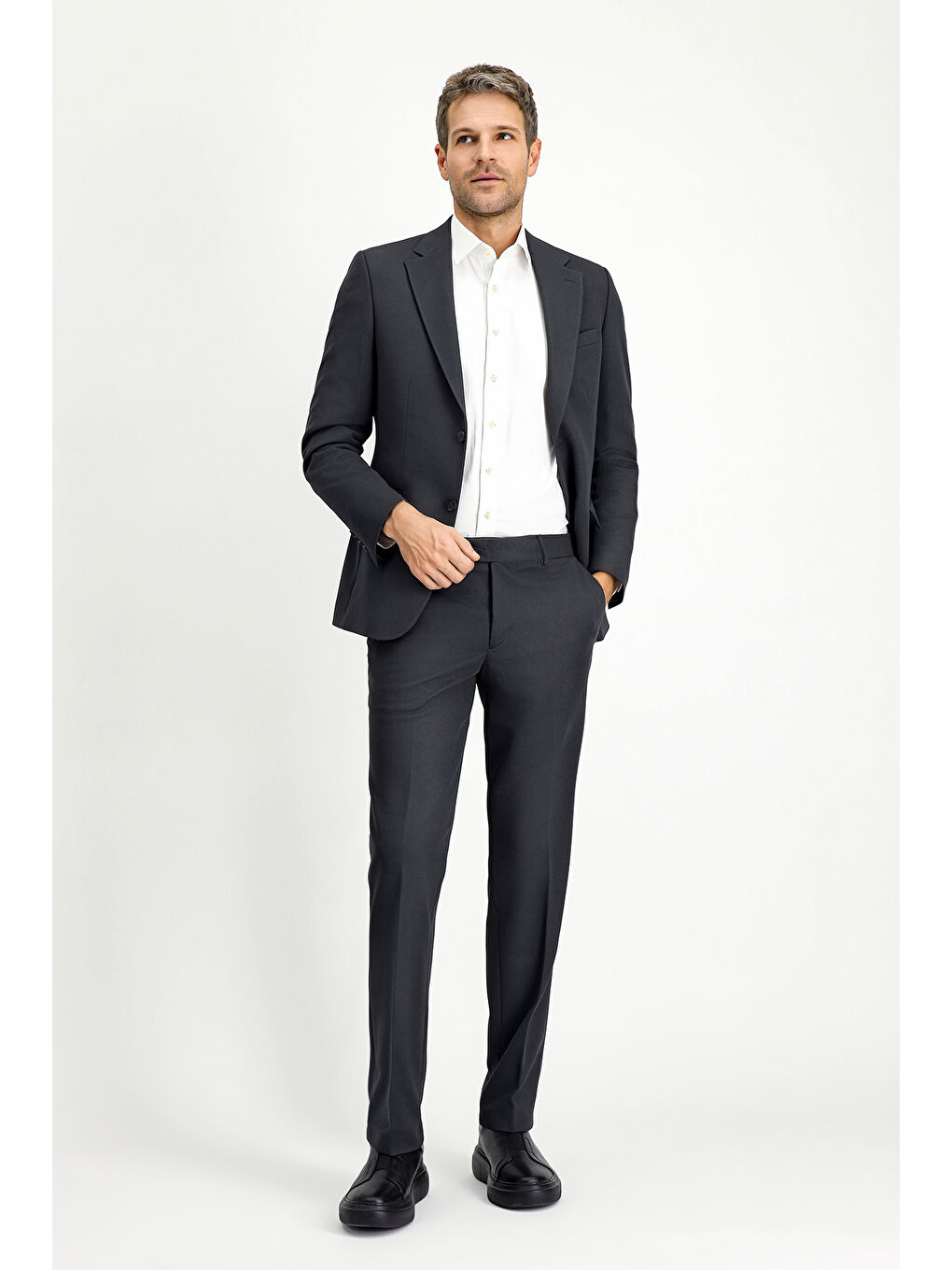 Antrasit 7 Drop Slim Fit Dar Kesim Mevsimlik Mono Yaka Takım Elbise