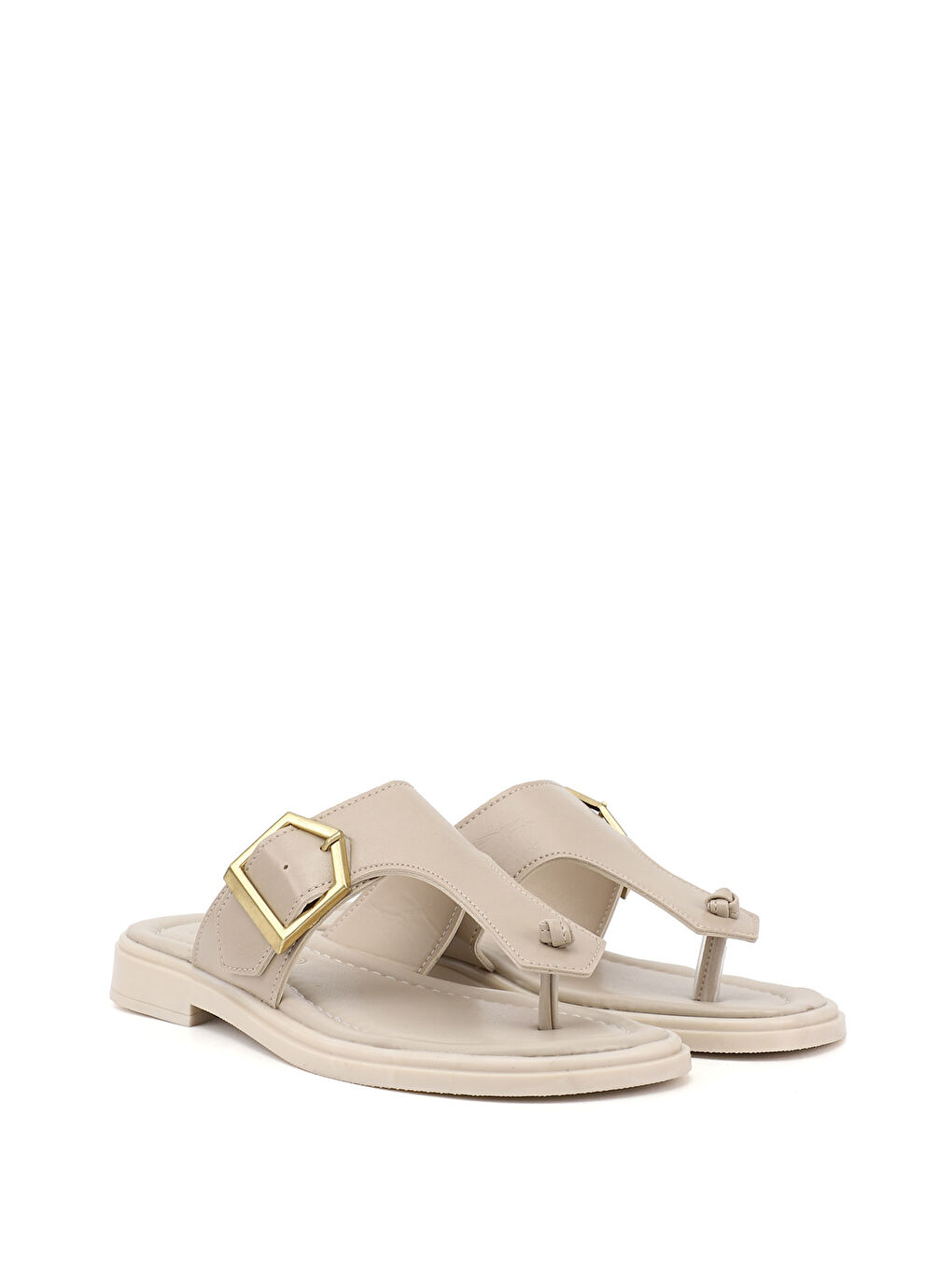 Bej Kadın YENİ BEJ Parmak Arası Tokalı Günlük Terlik-1