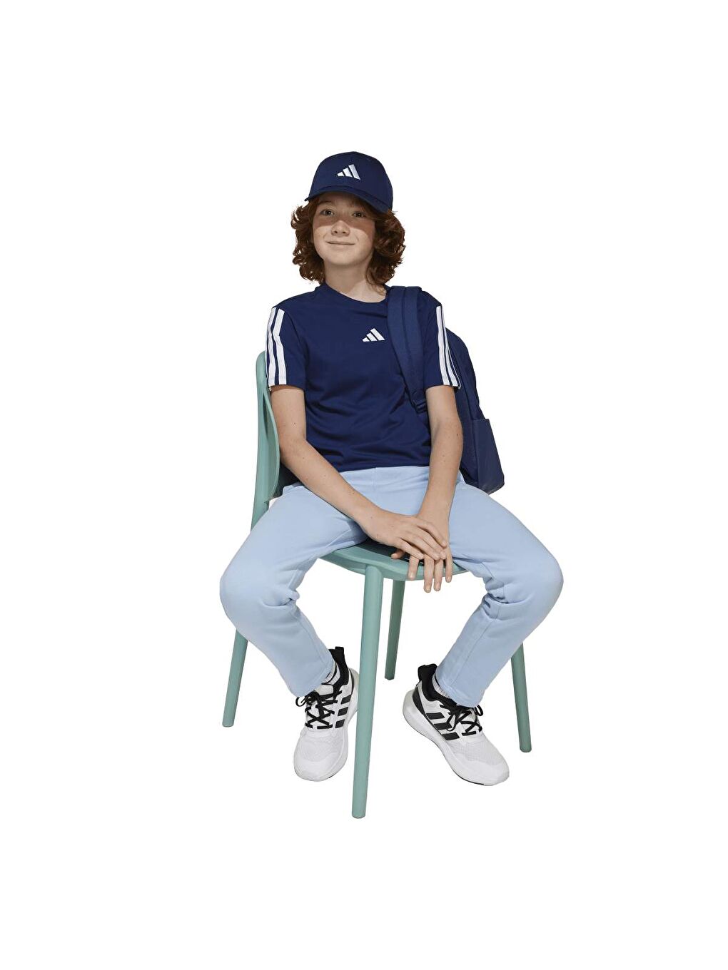 3 Stripes Çocuk Lacivert Yuvarlak Yaka Tişört-4