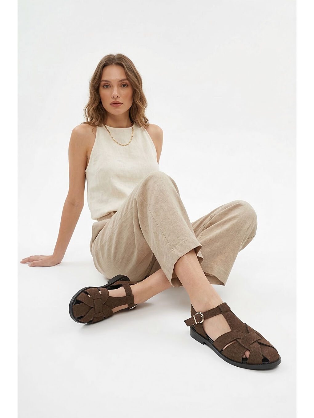 Kahverengi Kadın AÇIK KAHVERENGİ Tokalı Bantlı Burnu Kapalı Sandalet-2