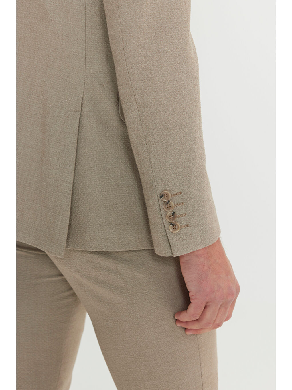 Erkek Bej Slim Fit Dar Kesim Kırlangıç Yaka Torba Cepli Esnek Kruvaze Takım Elbise-6