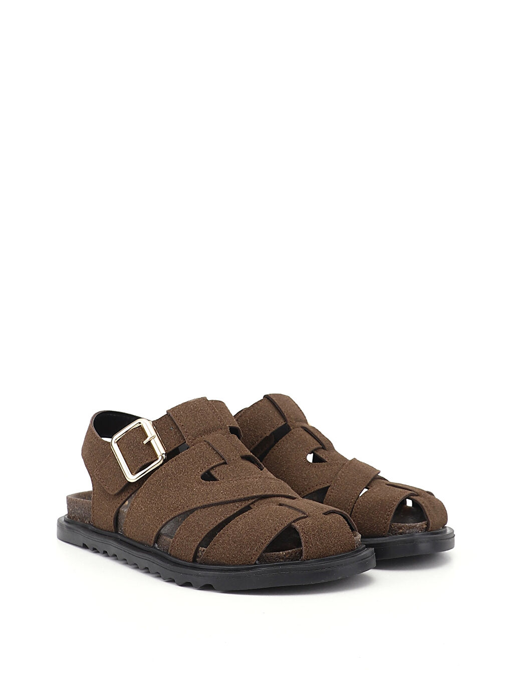 Kahverengi Kadın AÇIK KAHVERENGİ Tokalı Bantlı Burnu Kapalı Sandalet-1